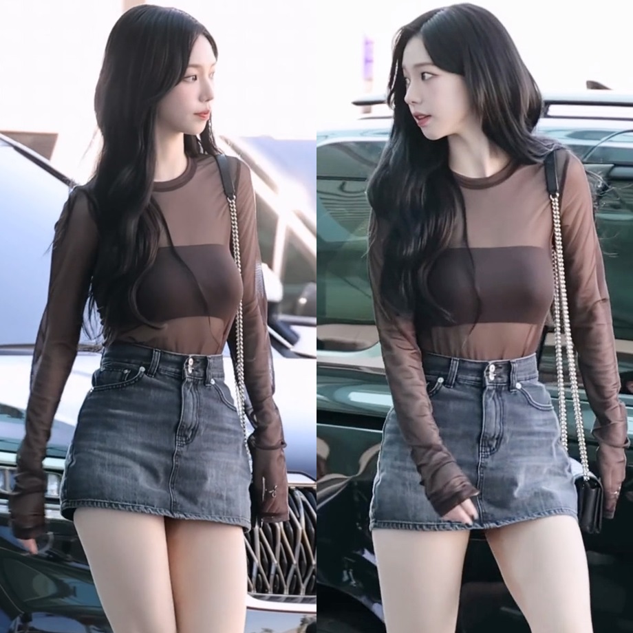 에스파 카리나 시스루 공항 패션 8